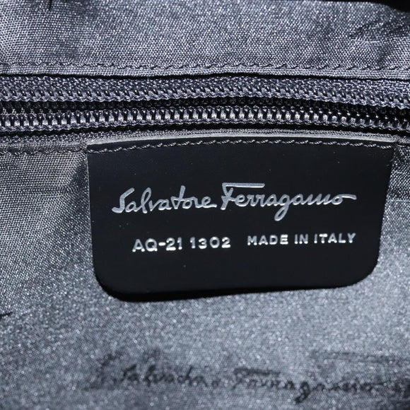 Salvatore Ferragamo Gancini Hand Bag Leather Black Silver Auth 143654V
