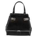 Salvatore Ferragamo Gancini Hand Bag Leather Black Silver Auth 143654V-13