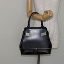 Salvatore Ferragamo Gancini Hand Bag Leather Black Silver Auth 143654V-23