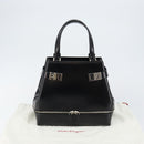 Salvatore Ferragamo Gancini Hand Bag Leather Black Silver Auth 143654V-12