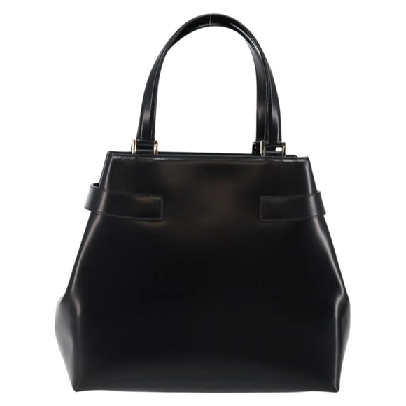 Salvatore Ferragamo Gancini Hand Bag Leather Black Silver Auth 143654V