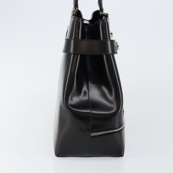 Salvatore Ferragamo Gancini Hand Bag Leather Black Silver Auth 143654V