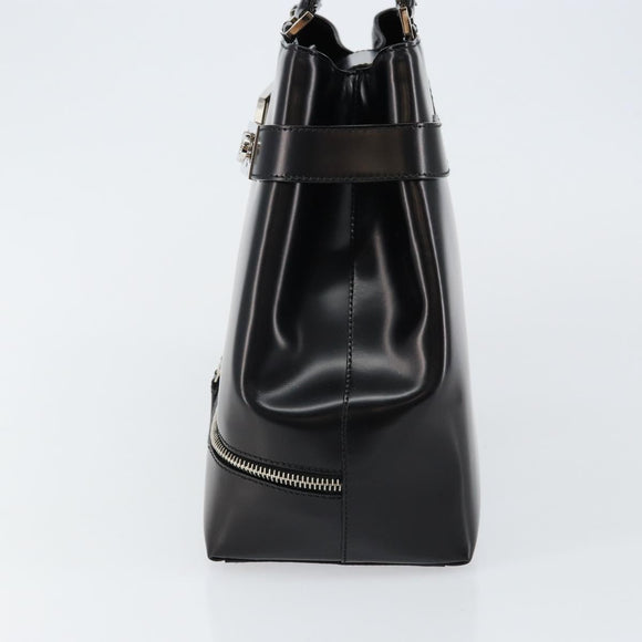 Salvatore Ferragamo Gancini Hand Bag Leather Black Silver Auth 143654V