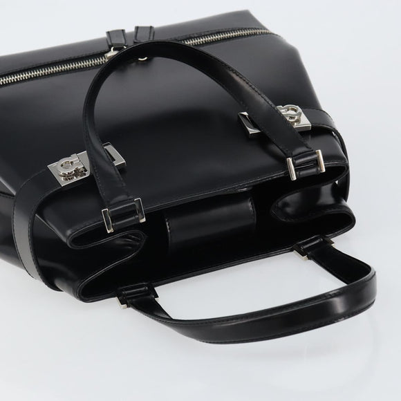 Salvatore Ferragamo Gancini Hand Bag Leather Black Silver Auth 143654V