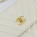 CHANEL V Stitch Shoulder Bag Lamb Skin White Gold CC Auth 143656-18
