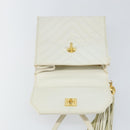 CHANEL V Stitch Shoulder Bag Lamb Skin White Gold CC Auth 143656-19