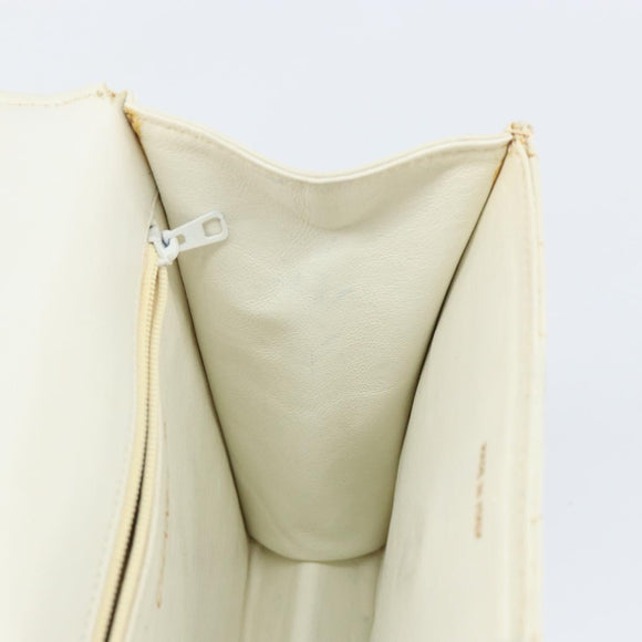 CHANEL V Stitch Shoulder Bag Lamb Skin White Gold CC Auth 143656
