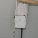 CHANEL V Stitch Shoulder Bag Lamb Skin White Gold CC Auth 143656-24