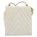 CHANEL V Stitch Shoulder Bag Lamb Skin White Gold CC Auth 143656-2