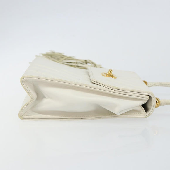 CHANEL V Stitch Shoulder Bag Lamb Skin White Gold CC Auth 143656