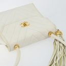 CHANEL V Stitch Shoulder Bag Lamb Skin White Gold CC Auth 143656-6