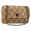 CHANEL Wild Stitch Chain Shoulder Bag Leather Beige CC Auth 143657-1