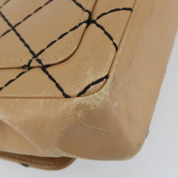 CHANEL Wild Stitch Chain Shoulder Bag Leather Beige CC Auth 143657