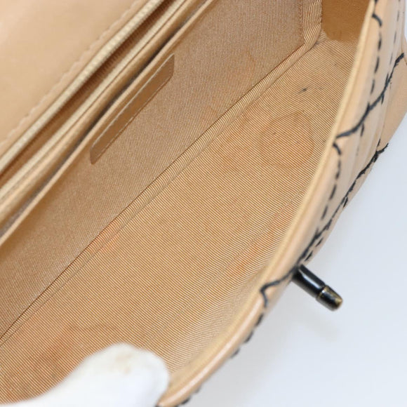CHANEL Wild Stitch Chain Shoulder Bag Leather Beige CC Auth 143657