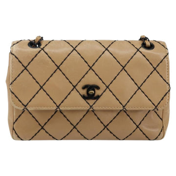 CHANEL Wild Stitch Chain Shoulder Bag Leather Beige CC Auth 143657 - 0