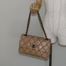 CHANEL Wild Stitch Chain Shoulder Bag Leather Beige CC Auth 143657-23