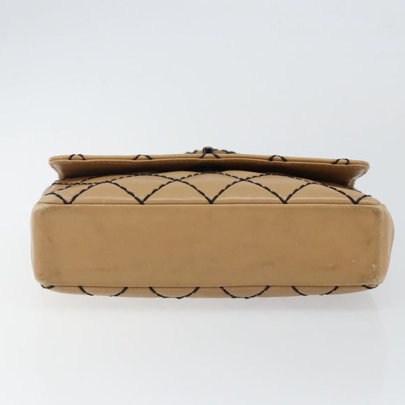 CHANEL Wild Stitch Chain Shoulder Bag Leather Beige CC Auth 143657