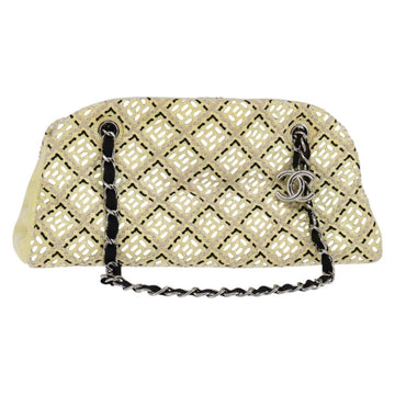 CHANEL Chain Shoulder Bag Enamel Cream Silver CC Auth 143658