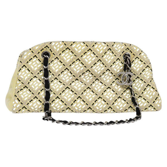 CHANEL Chain Shoulder Bag Enamel Cream Silver CC Auth 143658