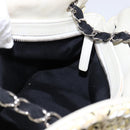 CHANEL Chain Shoulder Bag Enamel Cream Silver CC Auth 143658-20