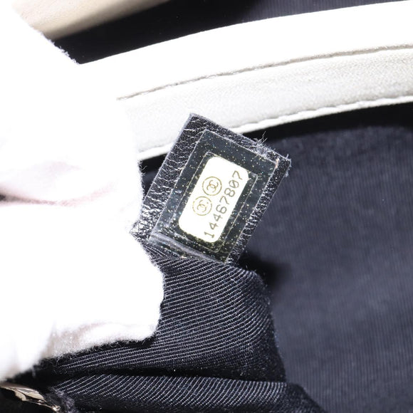 CHANEL Chain Shoulder Bag Enamel Cream Silver CC Auth 143658