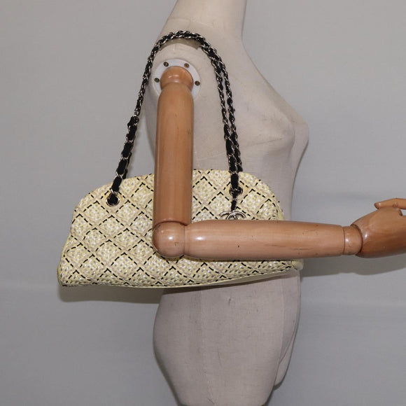 CHANEL Chain Shoulder Bag Enamel Cream Silver CC Auth 143658