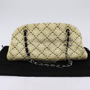 CHANEL Chain Shoulder Bag Enamel Cream Silver CC Auth 143658-12
