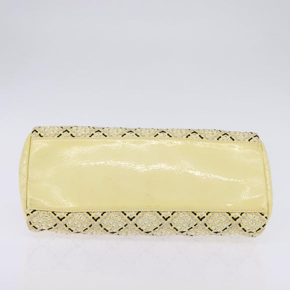 CHANEL Chain Shoulder Bag Enamel Cream Silver CC Auth 143658