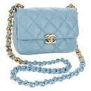 CHANEL Matelasse Chain Shoulder Bag Lamb Skin Light Blue Gold CC Auth 143660SAM-1