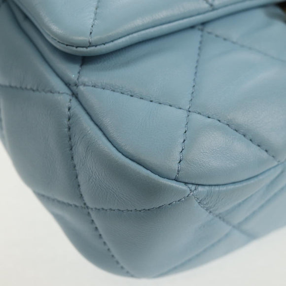 CHANEL Matelasse Chain Shoulder Bag Lamb Skin Light Blue Gold CC Auth 143660SAM