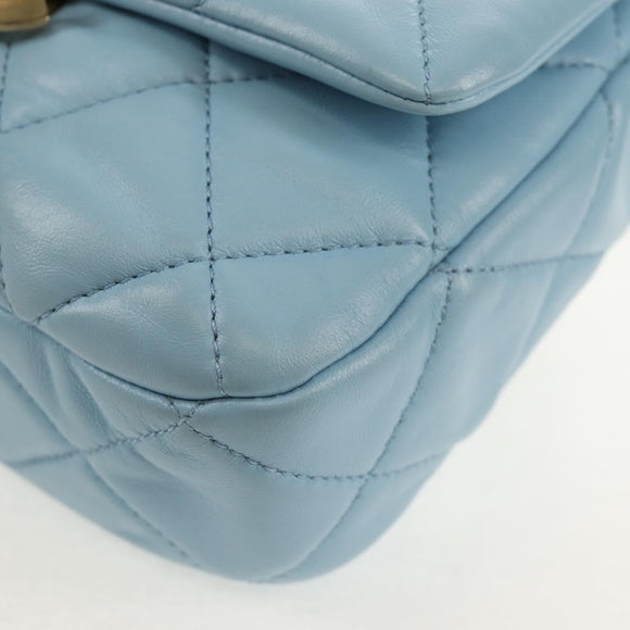 CHANEL Matelasse Chain Shoulder Bag Lamb Skin Light Blue Gold CC Auth 143660SAM