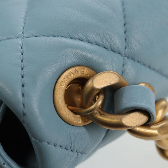 CHANEL Matelasse Chain Shoulder Bag Lamb Skin Light Blue Gold CC Auth 143660SAM