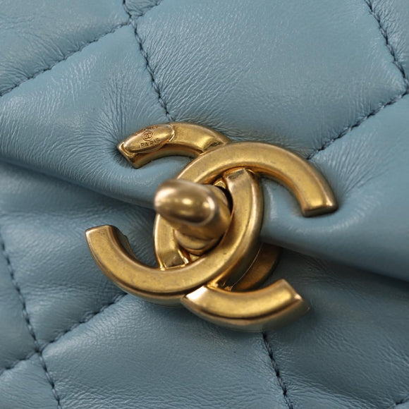 CHANEL Matelasse Chain Shoulder Bag Lamb Skin Light Blue Gold CC Auth 143660SAM