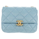 CHANEL Matelasse Chain Shoulder Bag Lamb Skin Light Blue Gold CC Auth 143660SAM-13