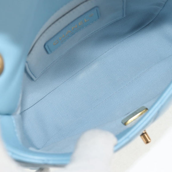 CHANEL Matelasse Chain Shoulder Bag Lamb Skin Light Blue Gold CC Auth 143660SAM