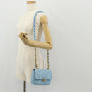 CHANEL Matelasse Chain Shoulder Bag Lamb Skin Light Blue Gold CC Auth 143660SAM-27