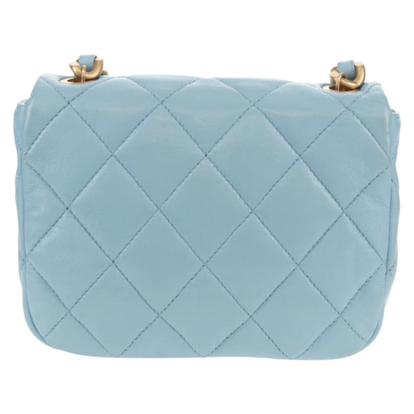 CHANEL Matelasse Chain Shoulder Bag Lamb Skin Light Blue Gold CC Auth 143660SAM