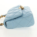 CHANEL Matelasse Chain Shoulder Bag Lamb Skin Light Blue Gold CC Auth 143660SAM-3