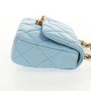 CHANEL Matelasse Chain Shoulder Bag Lamb Skin Light Blue Gold CC Auth 143660SAM-4