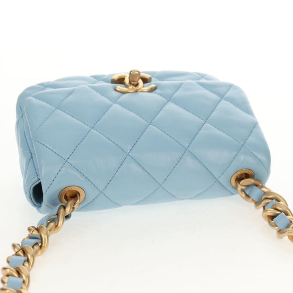 CHANEL Matelasse Chain Shoulder Bag Lamb Skin Light Blue Gold CC Auth 143660SAM