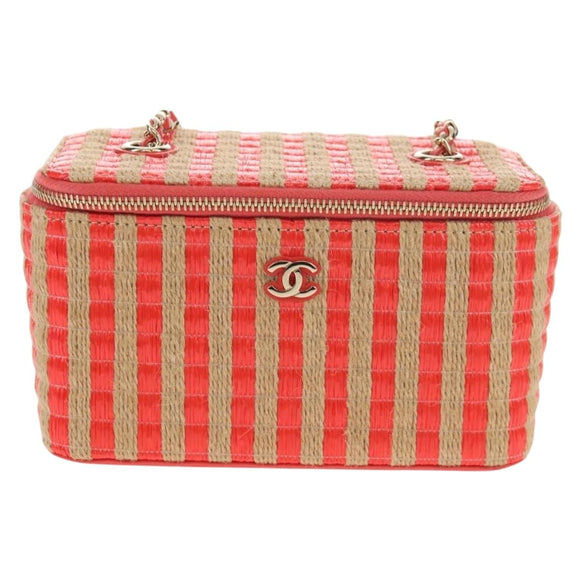 CHANEL Chain Shoulder Bag Raffia Beige Gold CC Auth 143661SAM