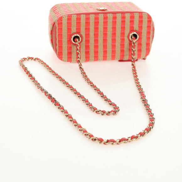 CHANEL Chain Shoulder Bag Raffia Beige Gold CC Auth 143661SAM