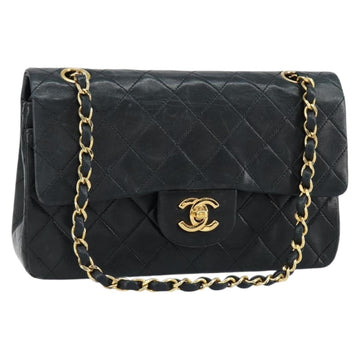 CHANEL Matelasse 23 Chain Shoulder Bag Lamb Skin Black Gold CC Auth 143662AV