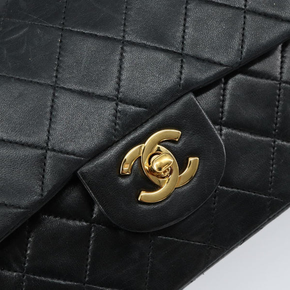 CHANEL Matelasse 23 Chain Shoulder Bag Lamb Skin Black Gold CC Auth 143662AV