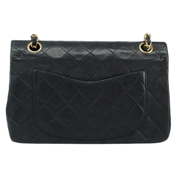CHANEL Matelasse 23 Chain Shoulder Bag Lamb Skin Black Gold CC Auth 143662AV
