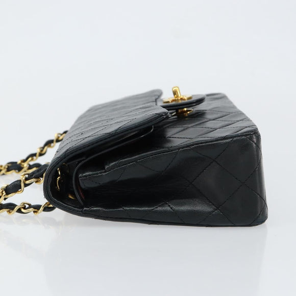 CHANEL Matelasse 23 Chain Shoulder Bag Lamb Skin Black Gold CC Auth 143662AV