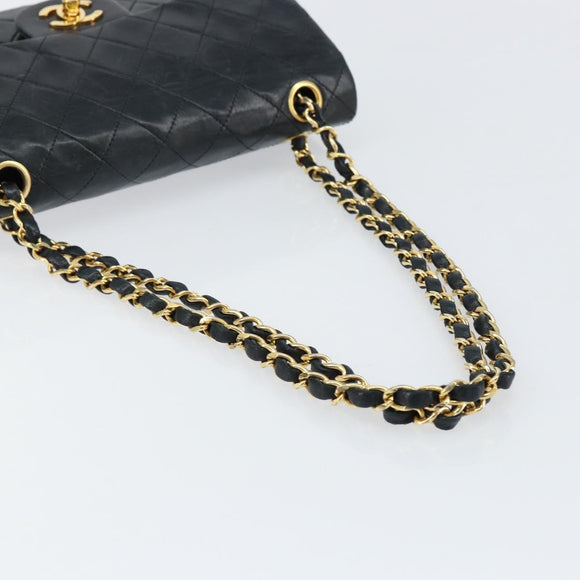 CHANEL Matelasse 23 Chain Shoulder Bag Lamb Skin Black Gold CC Auth 143662AV