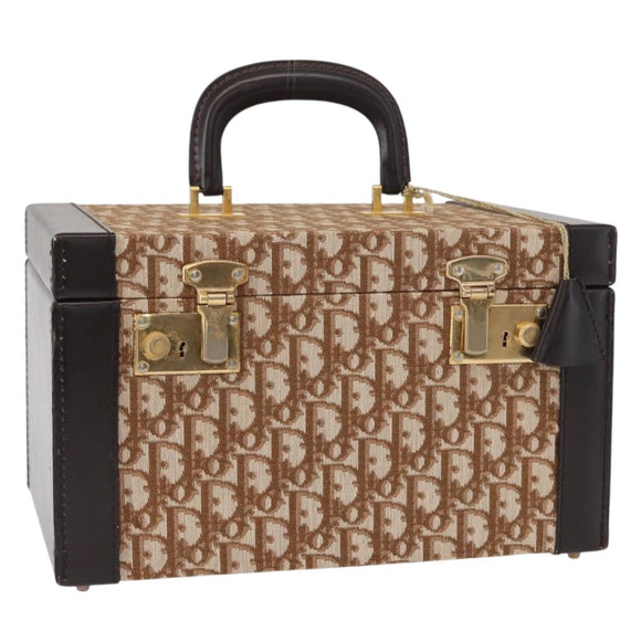 Christian Dior Trotter Canvas Vanity Hand Bag Beige Gold Auth 143663V