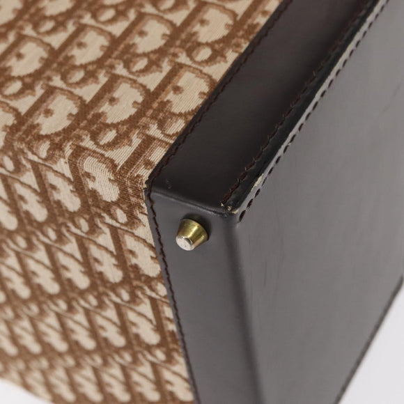Christian Dior Trotter Canvas Vanity Hand Bag Beige Gold Auth 143663V