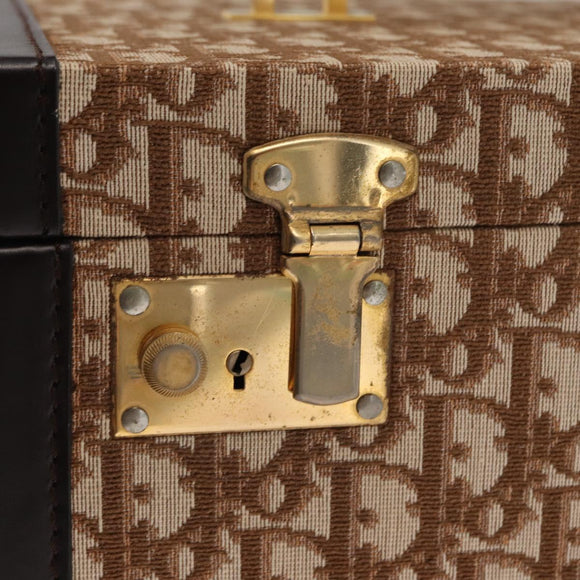 Christian Dior Trotter Canvas Vanity Hand Bag Beige Gold Auth 143663V